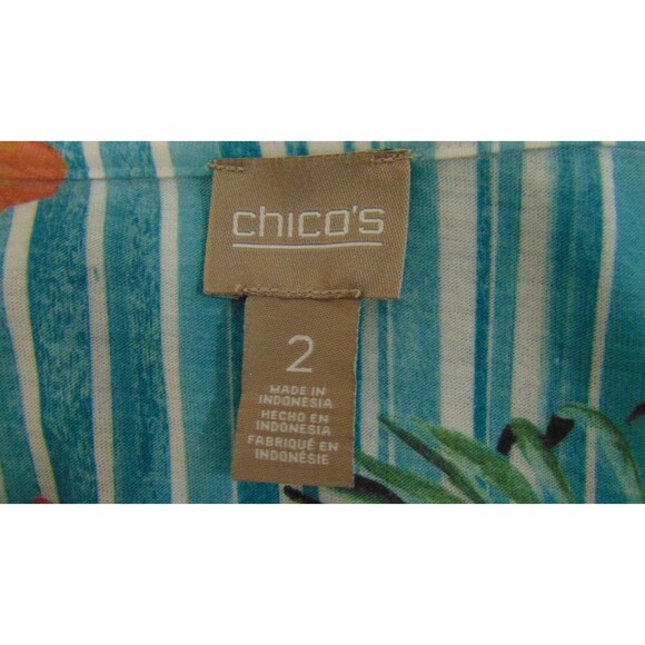 Chicos Size 2 Blue Floral Striped Top Womens Summer Large 12 Casual Resort - Picture 6 of 11